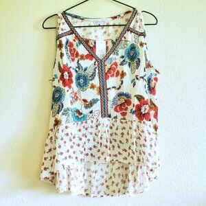 Patrons of Peace Floral Embroidered Boho Tank Top Sz L